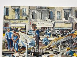 Tableau ancien, huile sur isorel Port de Nice signature a identifier datée 64