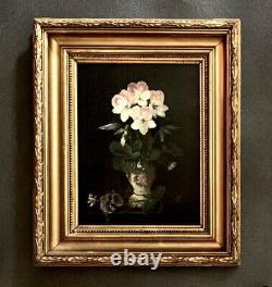 Tableau ancien huile sur panneau Ecole Francaise XIXe Bouquet de fleurs