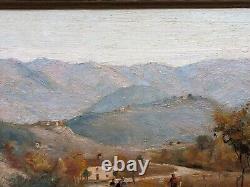 Tableau ancien huile sur panneau PAYSAGE MONTAGNE signé