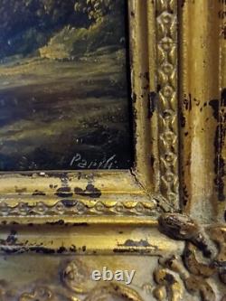 Tableau ancien huile sur panneau Paysage Montagnard Bergères 19 Em Barbizon