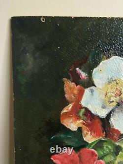 Tableau ancien huile sur panneau à définir (XIXe-s) nature morte aux fleurs
