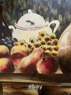 Tableau ancien huile sur panneau nature morte aux fruits signé cadre doré