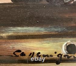 Tableau ancien huile sur panneau nature morte aux fruits signé cadre doré
