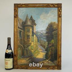 Tableau ancien huile sur panneau paysage village, painter french painting