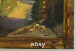 Tableau ancien huile sur panneau paysage village, painter french painting