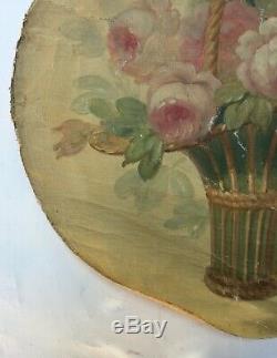 Tableau ancien, huile sur toile, Bouquet de fleurs 2/4, XIXe