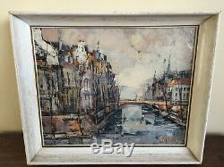 Tableau ancien huile sur toile David STANSKY (1930-1970) vue bruges
