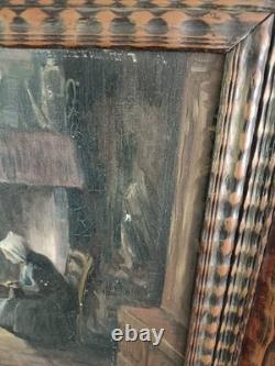 Tableau ancien huile sur toile Intimiste Début 1900 Signé Orens DENIZARD