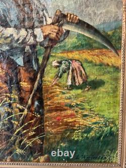 Tableau ancien huile sur toile'' Le Paysans'' signer L. Wingerter 1941