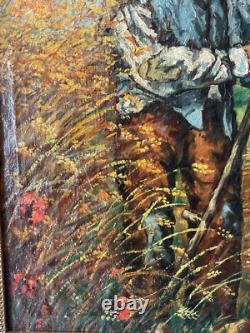 Tableau ancien huile sur toile'' Le Paysans'' signer L. Wingerter 1941