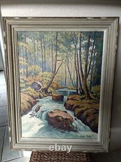 Tableau ancien huile sur toile Nature Foret et son Torrent signé coté