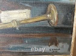 Tableau ancien huile sur toile Nature Morte Florale 1946 signé