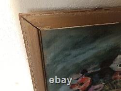 Tableau ancien huile sur toile Nature Morte Florale 1946 signé