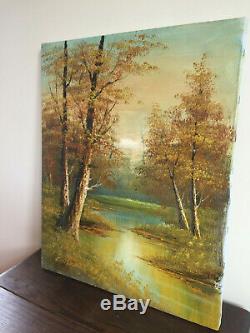 Tableau ancien huile sur toile PHILIPP CANTRELL (début XXe-s) paysage d'automne