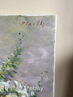 Tableau ancien huile sur toile PIRELLI (XXe-s) nature morte aux fleurs (coté)