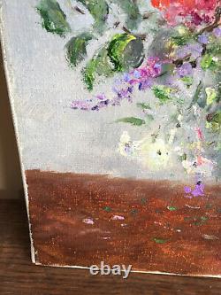 Tableau ancien huile sur toile PIRELLI (XXe-s) nature morte aux fleurs (coté)