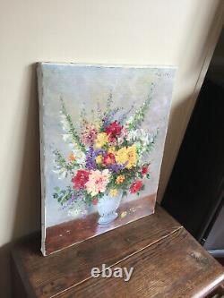 Tableau ancien huile sur toile PIRELLI (XXe-s) nature morte aux fleurs (coté)