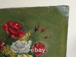 Tableau ancien huile sur toile V VARINGHIEN (XIXe-s) nature morte aux fleurs