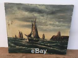 Tableau ancien huile sur toile à définir (XIXe-s) marine