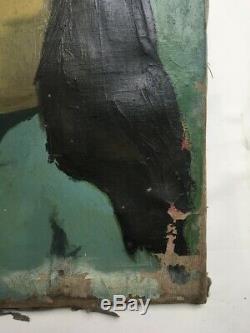 Tableau ancien, huile sur toile à restaurer, La vietnamienne, portrait