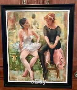 Tableau ancien huile sur toile beau portrait de 2 danseuses XX ème signé encadré