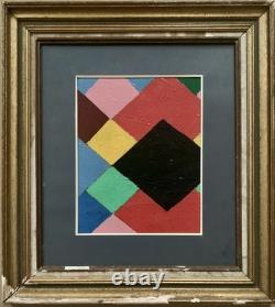 Tableau ancien huile sur toile composition abstraite cubique géométrique