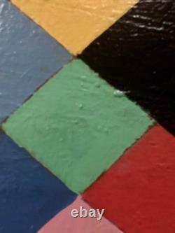 Tableau ancien huile sur toile composition abstraite cubique géométrique