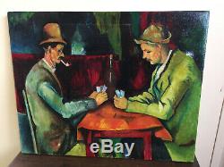 Tableau ancien huile sur toile daprès Cézanne (XXe-s) joueurs de cartes