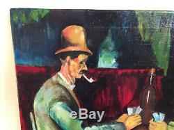 Tableau ancien huile sur toile daprès Cézanne (XXe-s) joueurs de cartes