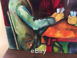 Tableau ancien huile sur toile daprès Cézanne (XXe-s) joueurs de cartes
