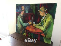 Tableau ancien huile sur toile daprès Cézanne (XXe-s) joueurs de cartes