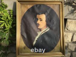 Tableau ancien huile sur toile école française XIX ème portrait gentilhomme