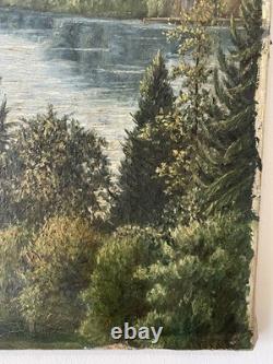 Tableau ancien huile sur toile fin 19 th montagne Lac de Thoune Niesen Suisse