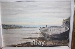 Tableau ancien huile sur toile, marine Bretagne datée 1961