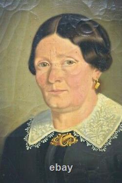 Tableau ancien huile sur toile portrait dame de qualité école Anglaise XIXème