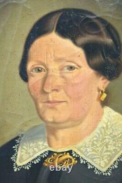 Tableau ancien huile sur toile portrait dame de qualité école Anglaise XIXème
