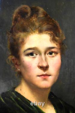 Tableau ancien huile sur toile portrait de dame Maxime DASTUGUE (1851-1909)