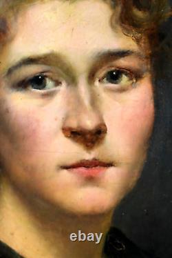 Tableau ancien huile sur toile portrait de dame Maxime DASTUGUE (1851-1909)