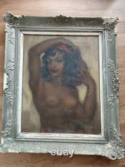 Tableau ancien huile sur toile portrait de femme