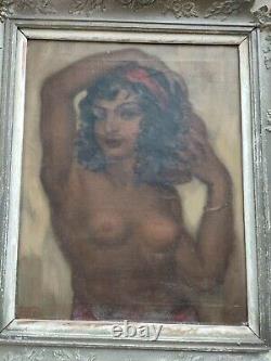 Tableau ancien huile sur toile portrait de femme