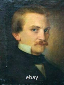 Tableau ancien huile sur toile portrait de jeune homme début XIXème Romantisme