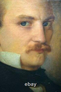 Tableau ancien huile sur toile portrait de jeune homme début XIXème Romantisme