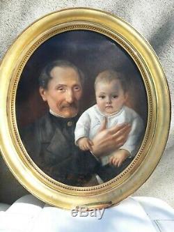 Tableau ancien huile sur toile portrait signé et daté 1866 French Painting HST