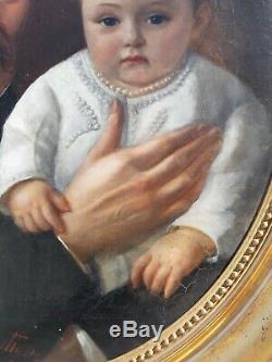 Tableau ancien huile sur toile portrait signé et daté 1866 French Painting HST