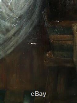 Tableau ancien huile sur toile scène de genre Ignatz Felix GUGGENBERGER XIXème