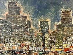 Tableau ancien huile sur toile signé Ari DARRI Ville De New York de Nuit