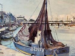 Tableau ancien huile sur toile signé Charles VIAUD Port Pouliguen Bretagne Baule