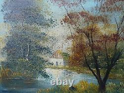 Tableau ancien huile sur toile signé / E. MOREL / Au bord de l'etang