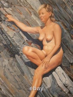 Tableau ancien huile sur toile signé par l'artiste M. DUQUE. Femme nue