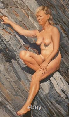 Tableau ancien huile sur toile signé par l'artiste M. DUQUE. Femme nue